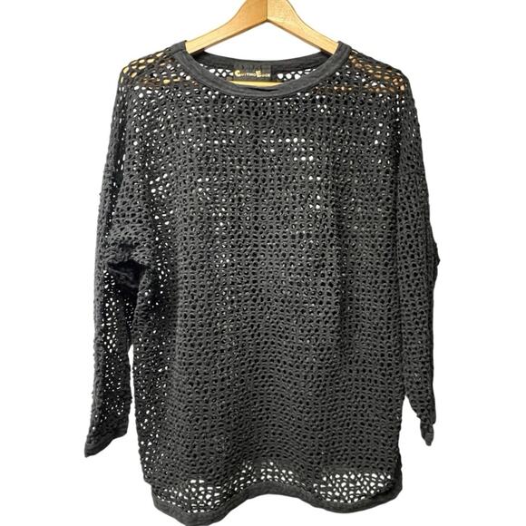 Vintage 80s 90s Cutting Edge Black Open Knit Sweater See Through Top Size Medium - Picture 1 of 4